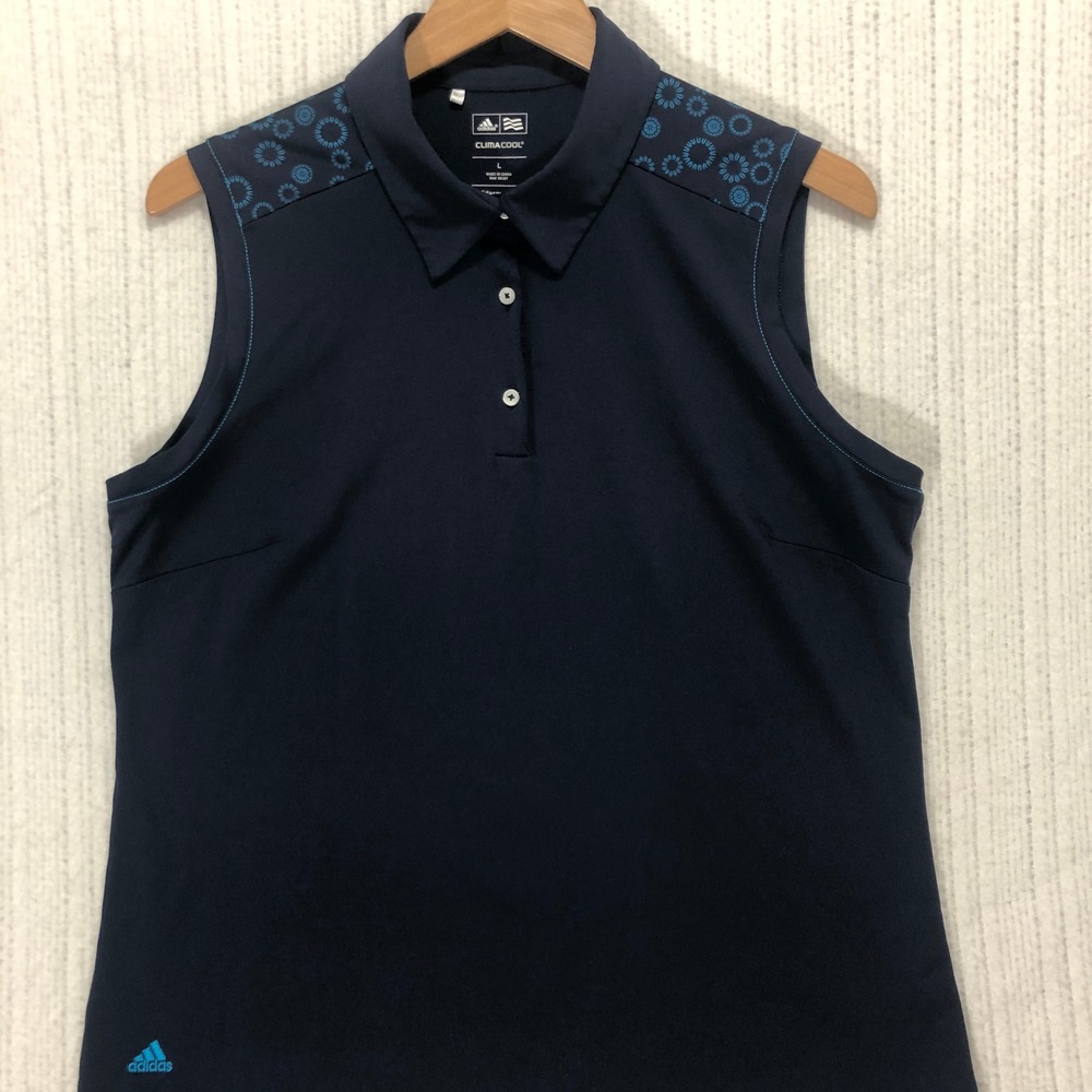 Adidas Golf Sleeveless Polo Shirt ClimaCool Athletic Blue Floral Women's Size L